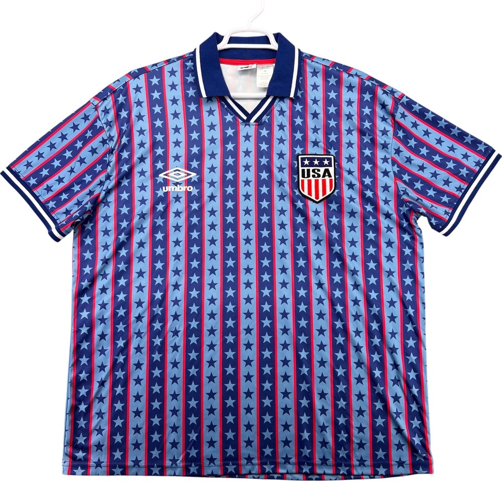 Umbro USA Soccer Jersey Mens XL Blue Red Star Stripe 1994 World Cup Style Shirt